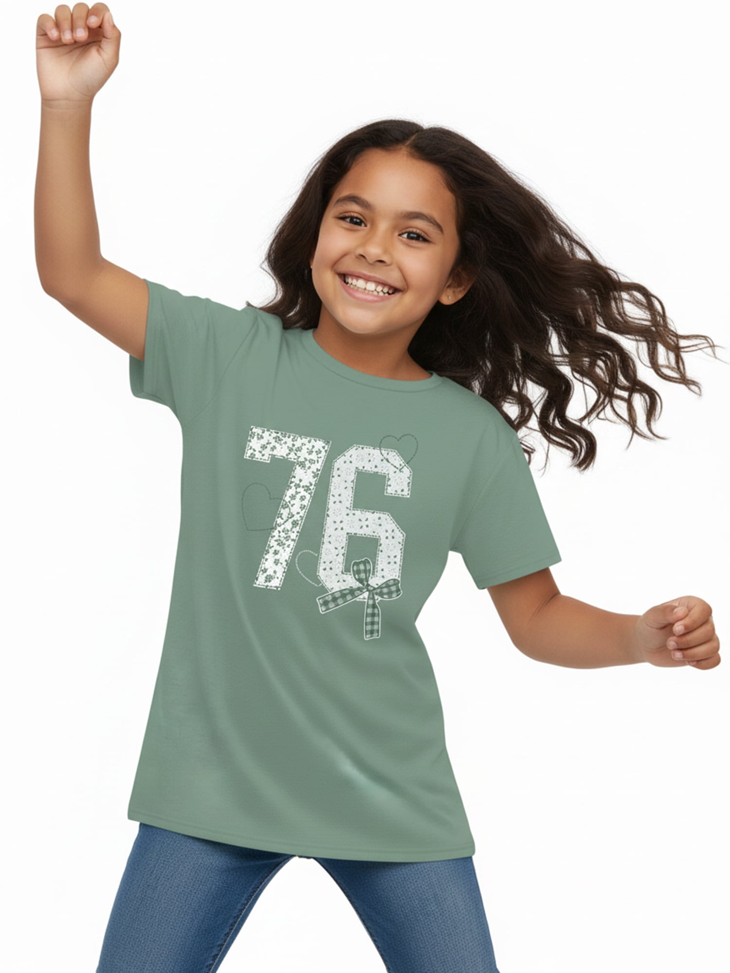 Wonder Nation Girls Faux Applique 76 Graphic Tee with Short Sleeves, Sizes 4-18