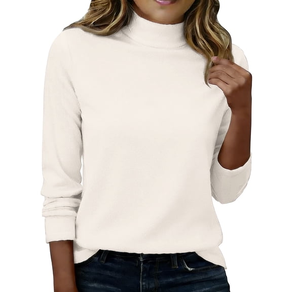 Vinsonshop Thermal Shirts for Women Long Sleeve Mock Neck Fleece Lined Base Layer Slim Fit Winter Warm Undershirts Beige L