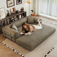thumbnail image 2 of 78" Folding Convertible Sofa Bed, Corduroy Oversized Upholstered Boneless Couch with 2 Pillows and L-Shanpe Armrest, Modular Sectional Sofa for Living Room, Bedroom, Camel, 2 of 9