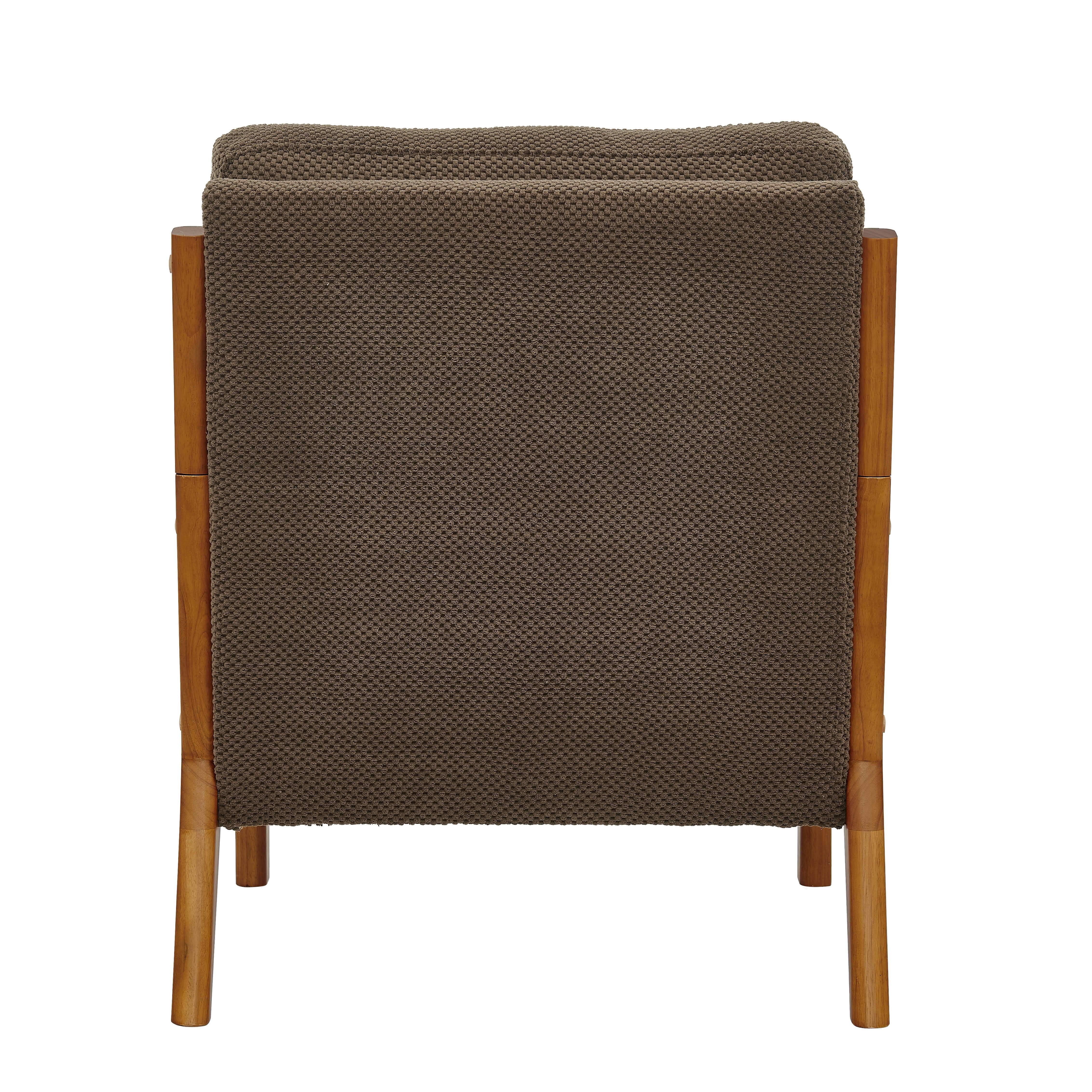 MAYEERTY 26 In Nubby Fabric Lounge Chair, Solid Wood Armrests, Lumbar Pillow, Coffee, 300 lb
