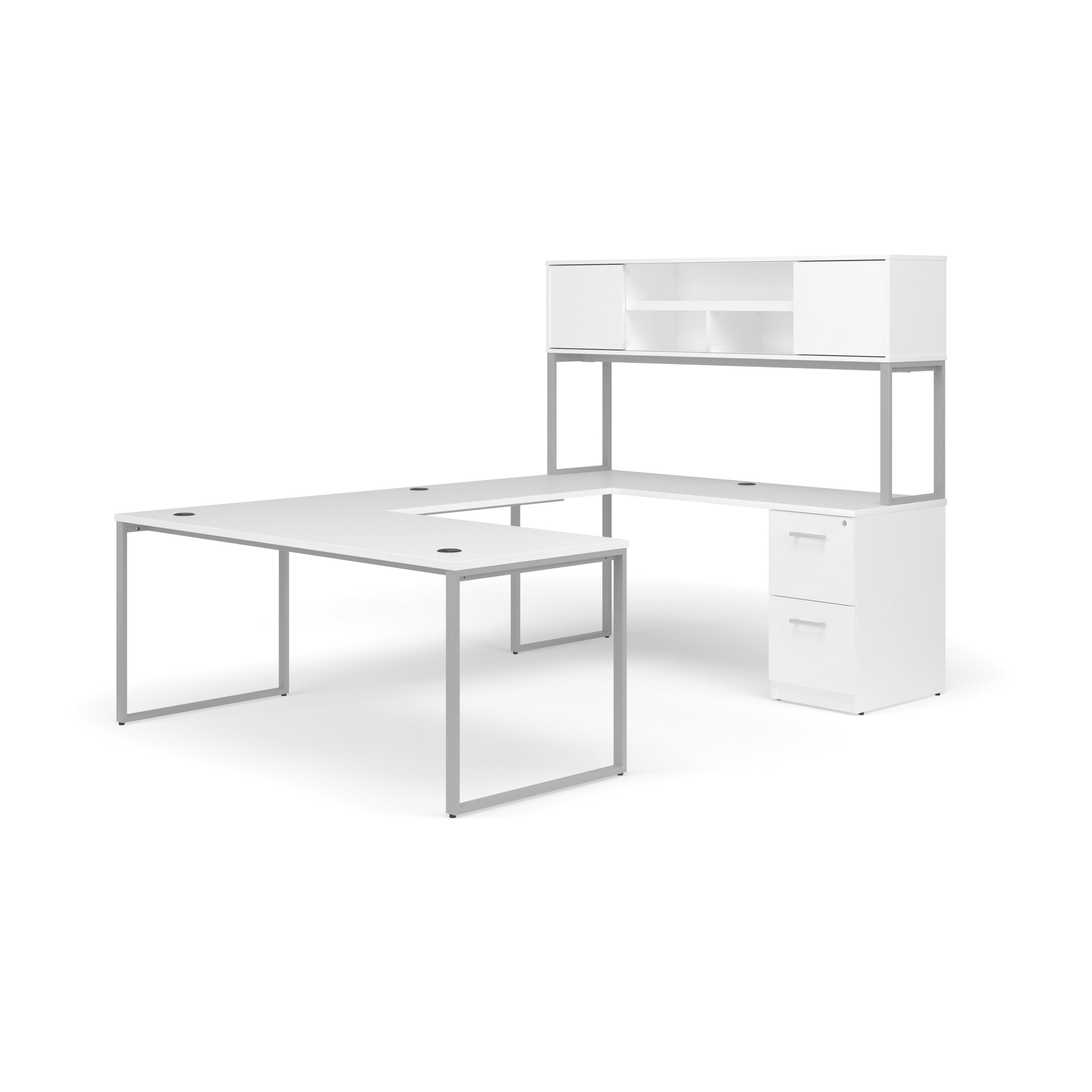 Ofm Fulcrum Series Office Furniture Set 72 U Shaped Desk With Bridge Credenza 2 Drawer Filing Cabinet Hutch In White