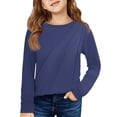 thumbnail image 2 of Dwellite Girls Long Sleeve Shirts for Kids Crewneck Soft Fall Tops Basic Long Sleeve Tee 4-14 Years Dark Blue 130, 2 of 4