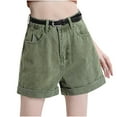 thumbnail image 2 of Women's High Waisted Denim Shorts Pleated Rolled Cuff Baggy Casual Jean Shorts Green XL, 2 of 4