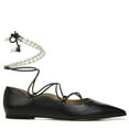 thumbnail image 3 of Sam Edelman Winslet Black Leather Lace-Up Pearl Beaded Ankle Wrap Pointed Toe Flats (BLACK, 10), 3 of 5