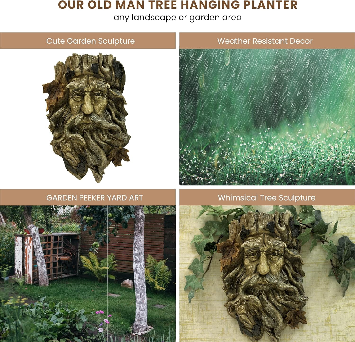 Bits and Pieces Old Man Tree Hanging Planters Sculpture Garden Peeker Art
