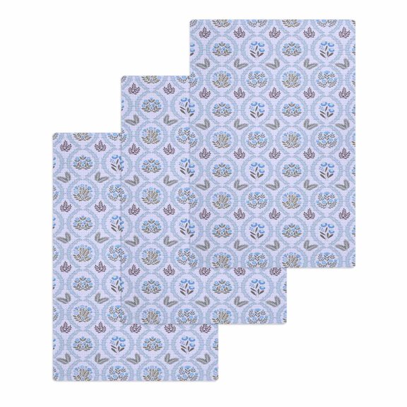 Spring Floral Kitchen Dish Towels for Drying Dishes Set of 3, Retro Flowers Leaves Botanical Light Blue Waffle Weave Microfiber Hand Tea Bathroom Towels Quick Dry & Absorbent Towel 15.7x23.6
