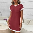 thumbnail image 7 of RYDCOT Womens Summer T Shirt Dress Casual Short Sleeve Crewneck Loose Flowy Mini Dresses with Pocket Wine, 7 of 7