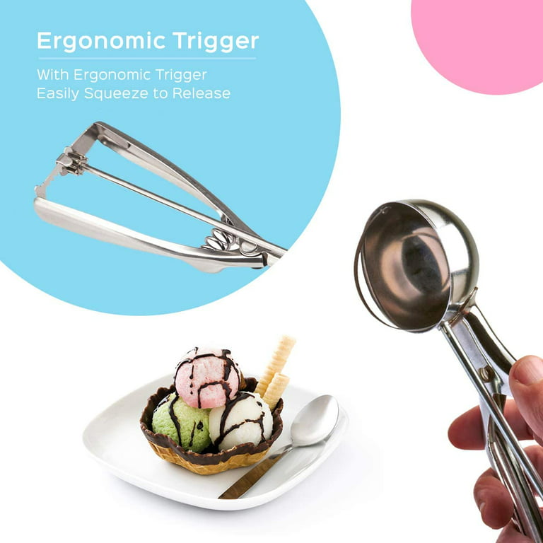 Ludlz Stainless Steel Ice Cream Scooper with Trigger, Small, Medium and Large Cookie Scoops for Baking, Easy to Clean, Highly Durable, Ergonomic