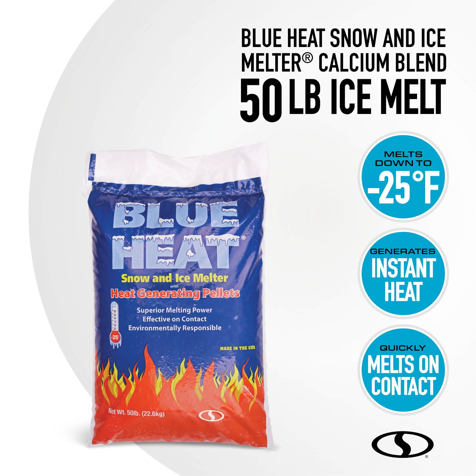 Snow Joe Bue Heat Ice Melt Pellets, mélange de calcium, dégivrant, fondant à neige pour entrée, 50 lb - Soulagement hivernal adapté aux animaux de compagnie - en boîte