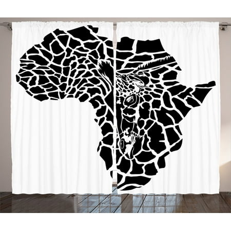 Animal Print Bathroom Decorating Ideas Safari Decor Curtains 2 Panels Set, Illustration Of Africa Continent Map As A Animal Skin Wilderness Species Art Print, Living Room Bedroom Accessories, Gift Ideas, By Ambesonne ()