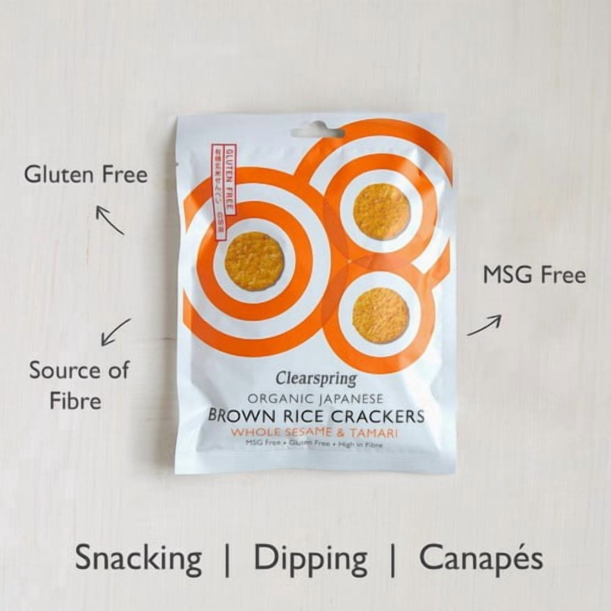 Clearspring Organic Whole Sesame Brown Rice Crackers 40g, British Import (Pack of 6)