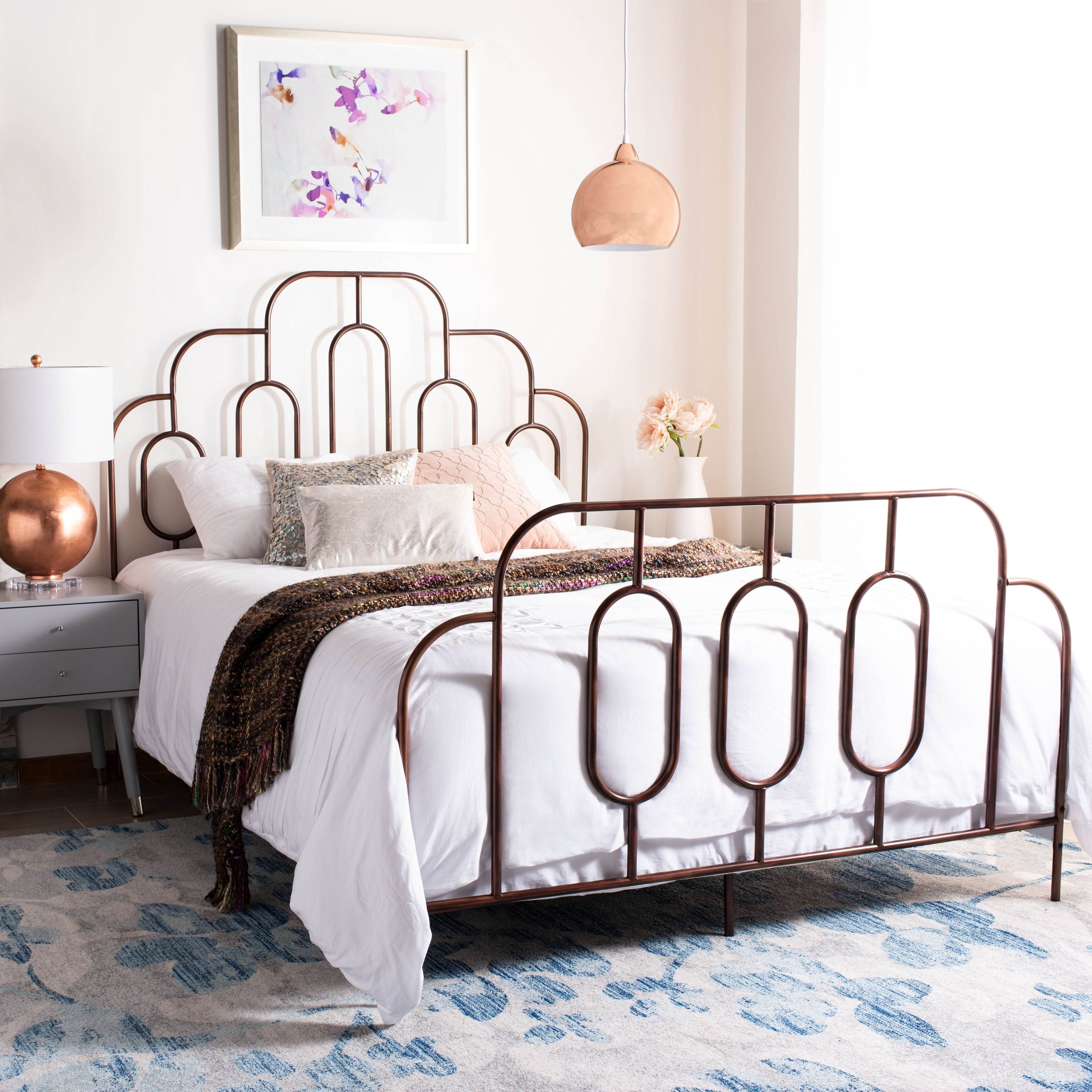 SAFAVIEH Paloma Metal Retro Bed Frame, Queen, Antique Bronze