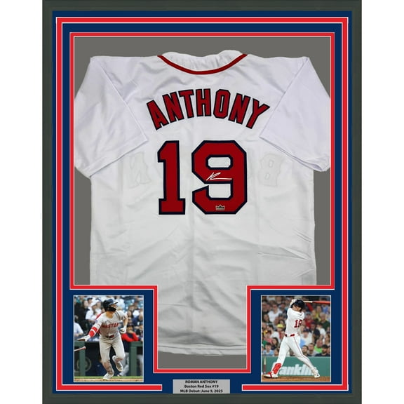 Framed Facsimile Autographed Roman Anthony 35x39 Boston White Reprint Laser Auto Baseball Jersey