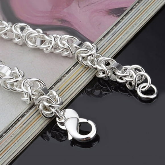 Opvise Bracelet Jonc Chaîne en Argent Sterling 925 pour Femme, Bijou de Banquet, Cadeau A