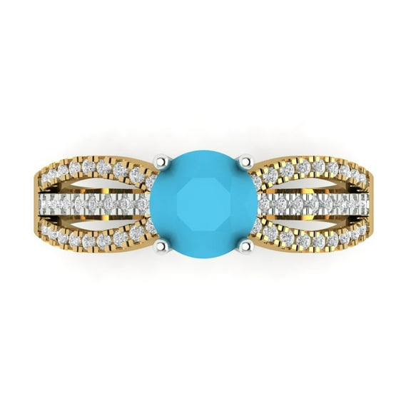 Solitaire with Accents Engagement Ring for Women - 1.27ct Simulated Turquoise in 14K Yellow/White Gold Promise Ring