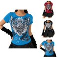 thumbnail image 1 of T-shirt Gothique Y2k pour Femmes 2026 Été Décontracté Manches Courtes Col Rond Ajusté Rétro Punk Graphique, 1 of 4