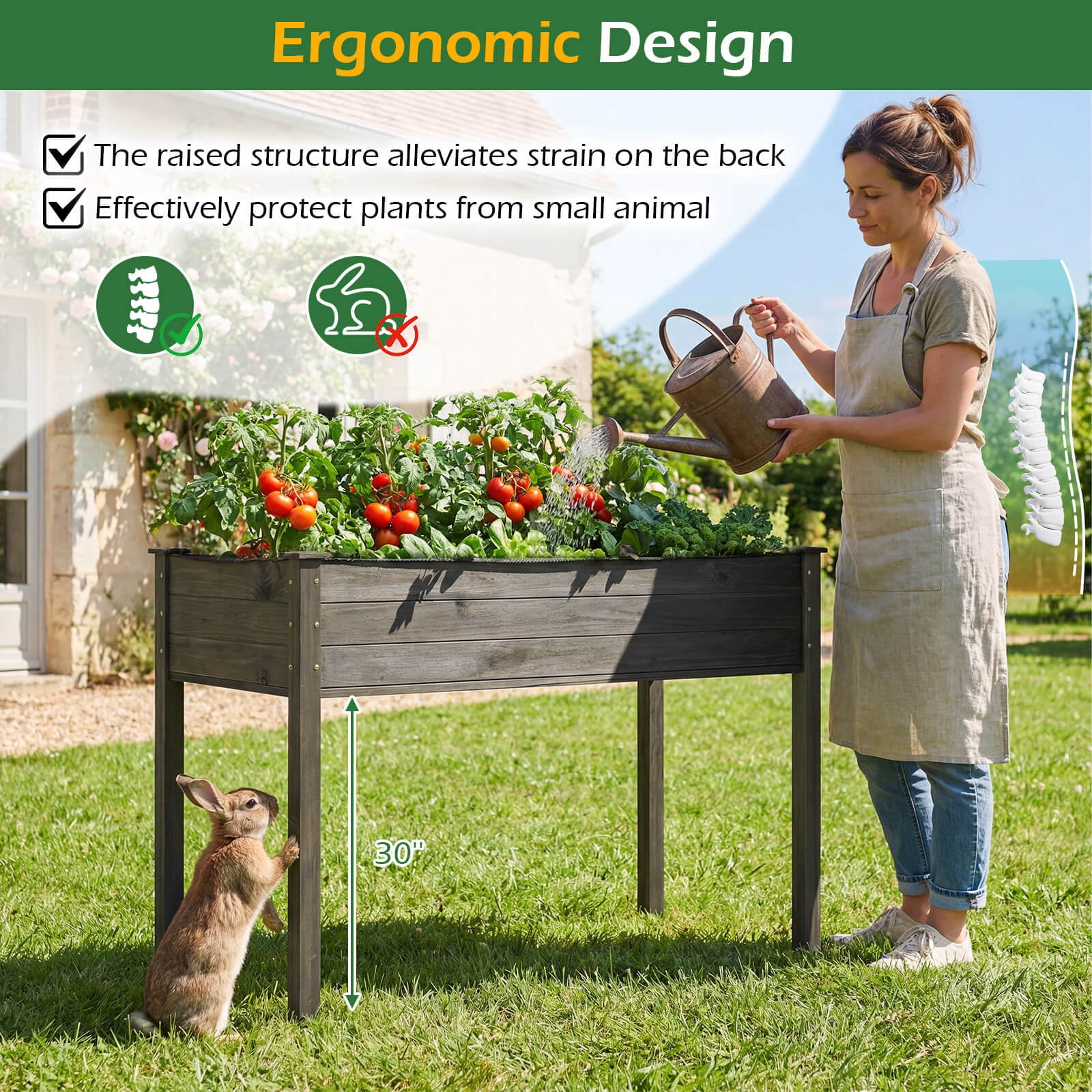 Costway Wooden Raised Vegetable Garden Bed Elevated Grow Vegetable Planter Gray