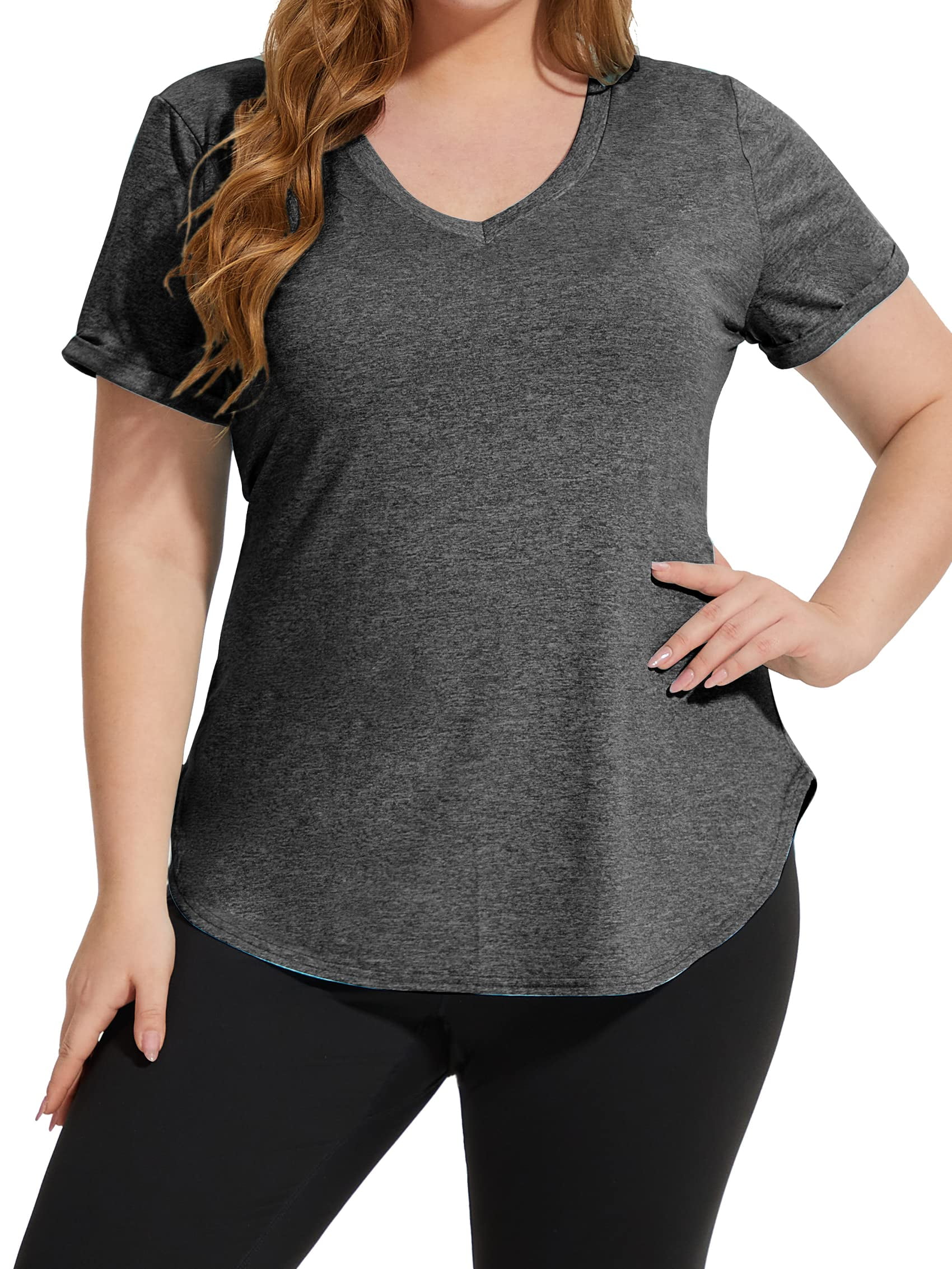 TIYOMI Plus Size Athletic Tops For Women Sport Dark Grey Summer Shirts