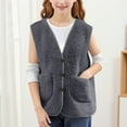 thumbnail image 3 of aohooy Boys Fleece Vest Button Vneck Faux Shearling Sherpa Vests Winter Fuzzy Sleeveless Teddy Coat Gilet with Pockets Dark Gray,9 Years, 3 of 6