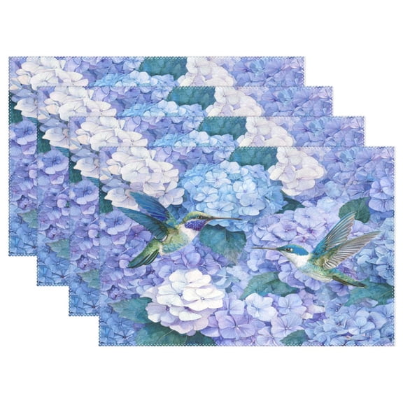 Rectangular Placemats of 4 Washable Table Mat Suitable for Dining Tables12x18 Inch Beautiful Blue Hydrangeas