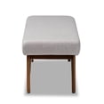 thumbnail image 3 of Baxton Studio Rika Greyish Beige Upholstered Walnut Brown Boomerang Bench, 3 of 8