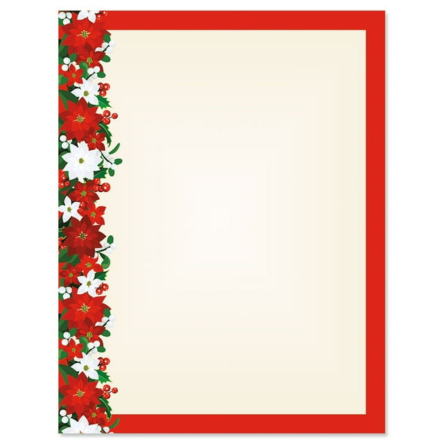 Poinsettia Filigree Christmas Letter Papers Set of 25 Christmas