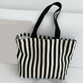 thumbnail image 4 of CHUMUD Women's Striped Canvas Shoulder Tote, Retro Casual Handbag, Reusable Multi-Purpose Travel & Grocery Bag, 4 of 8