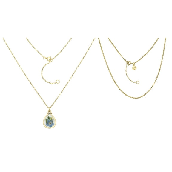 Believe by Brilliance 14KT Gold Flash Plated Double Necklace Set with Genuine Flowers