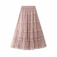 thumbnail image 5 of Mrat Cargo Skirts Women's Classic High Waist Double-Layered Skirt Elastic Waist Midi Skirt Pleated Skirts S-58 Pink-A One Size, 5 of 9