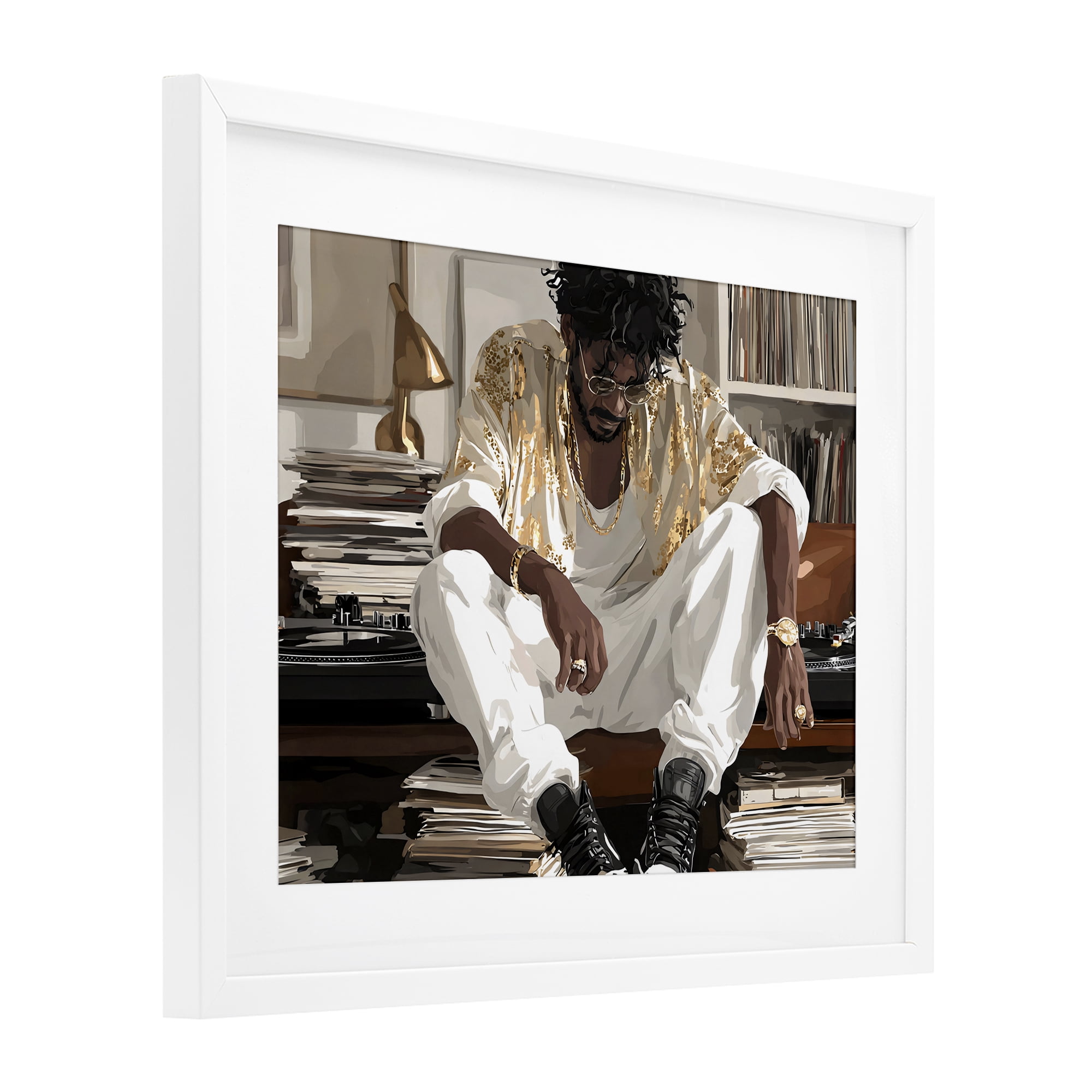 Stupell Industries DJ with Record Collection White Framed Print Under Glass, design by Franklyn Gregory