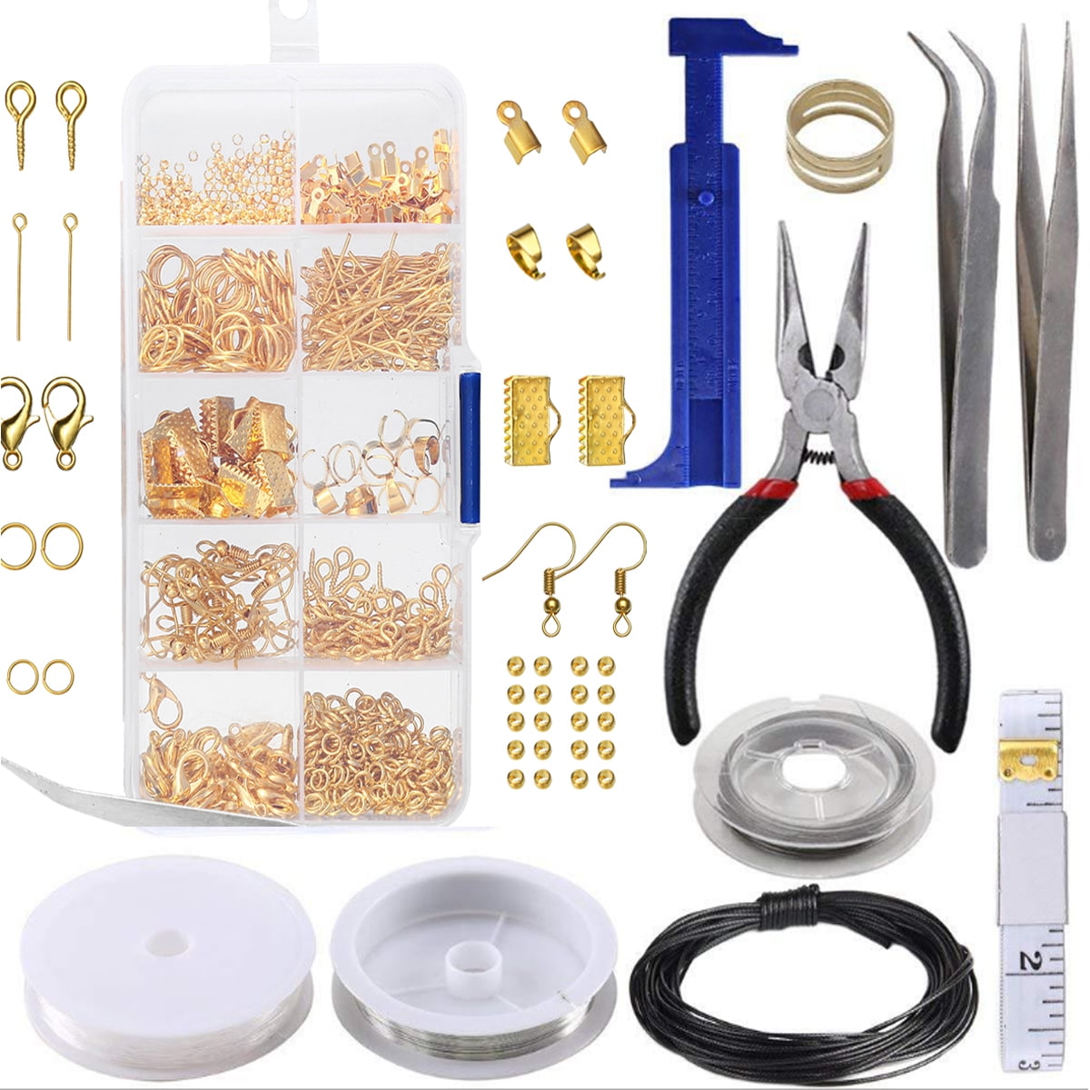 10 Grids Jewelry Finding Making Tool Beads Plier Set Storage Box Starter Kit 