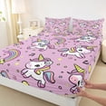 thumbnail image 4 of Metsweet Cartoon Unicorn Bed Sheets 4-Piece, Music Rainbow Polka Dots Full Size Sheets,1 Fitted Sheet, 1 Flat Sheet and 2 Pillowcases, 4 of 5