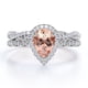 thumbnail image 1 of JeenMata Conj. Boda Halo Pavé Cruzado Filigrana Art Déco Morganita y Moissanita Almendra 1,5 ct, Melocotón, Baño Oro Blanco 18 K sobre Plata, 1 of 6