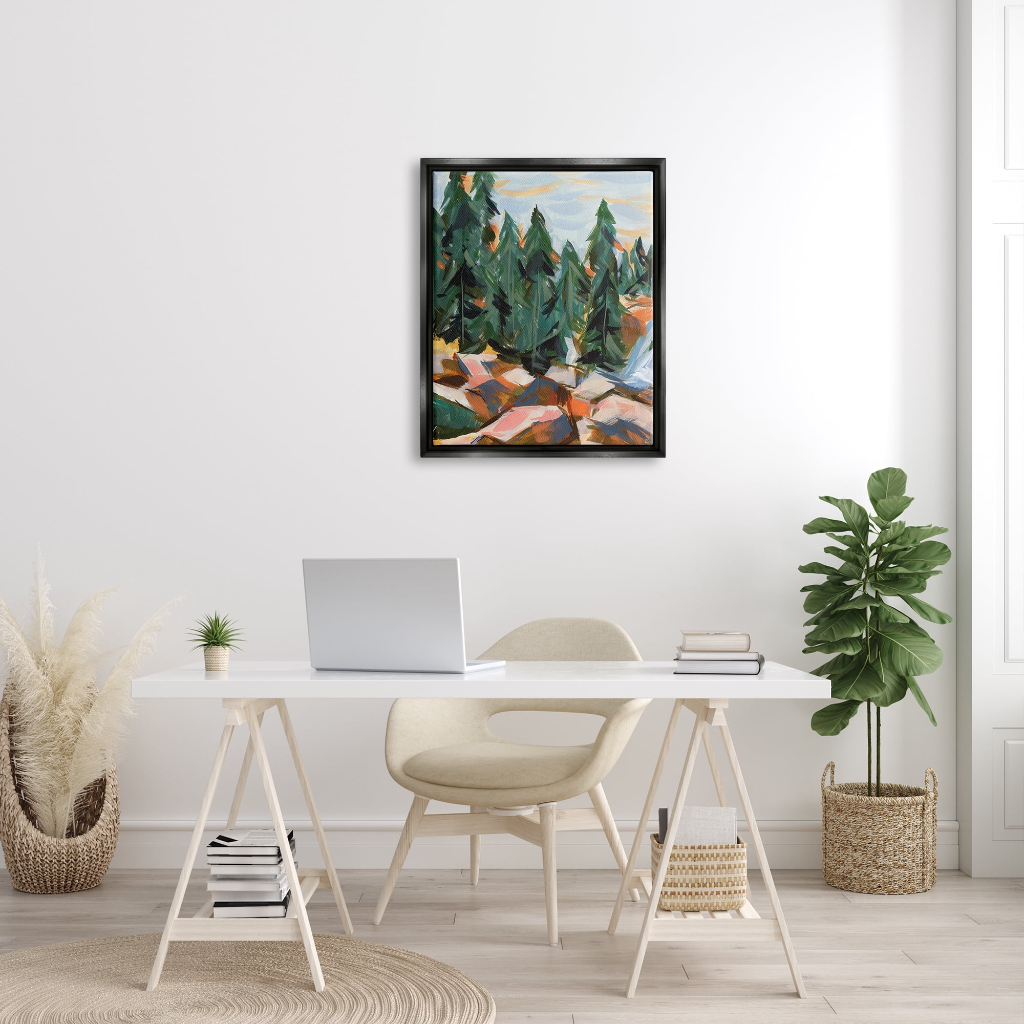 Stupell Abstract Woodland Tree Scenery Landscape Painting Black Floater Framed Art Print Wall Art