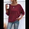 thumbnail image 4 of Blusas de Larga Suaves para Mujer, Cuello Redondo, Estilo Jersey, Informales, de Punto, con de Murciélago, Grandes, 2025 Vino Tinto M, 4 of 9
