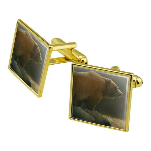 Grizzly Bear in the Morning Glow Square Cufflink Set - Silver or Gold