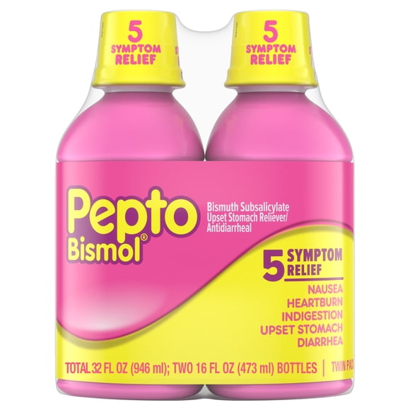 Pepto Bismol Original Liquid, Upset Stomach, 5 Symptom Relief, 2x16oz