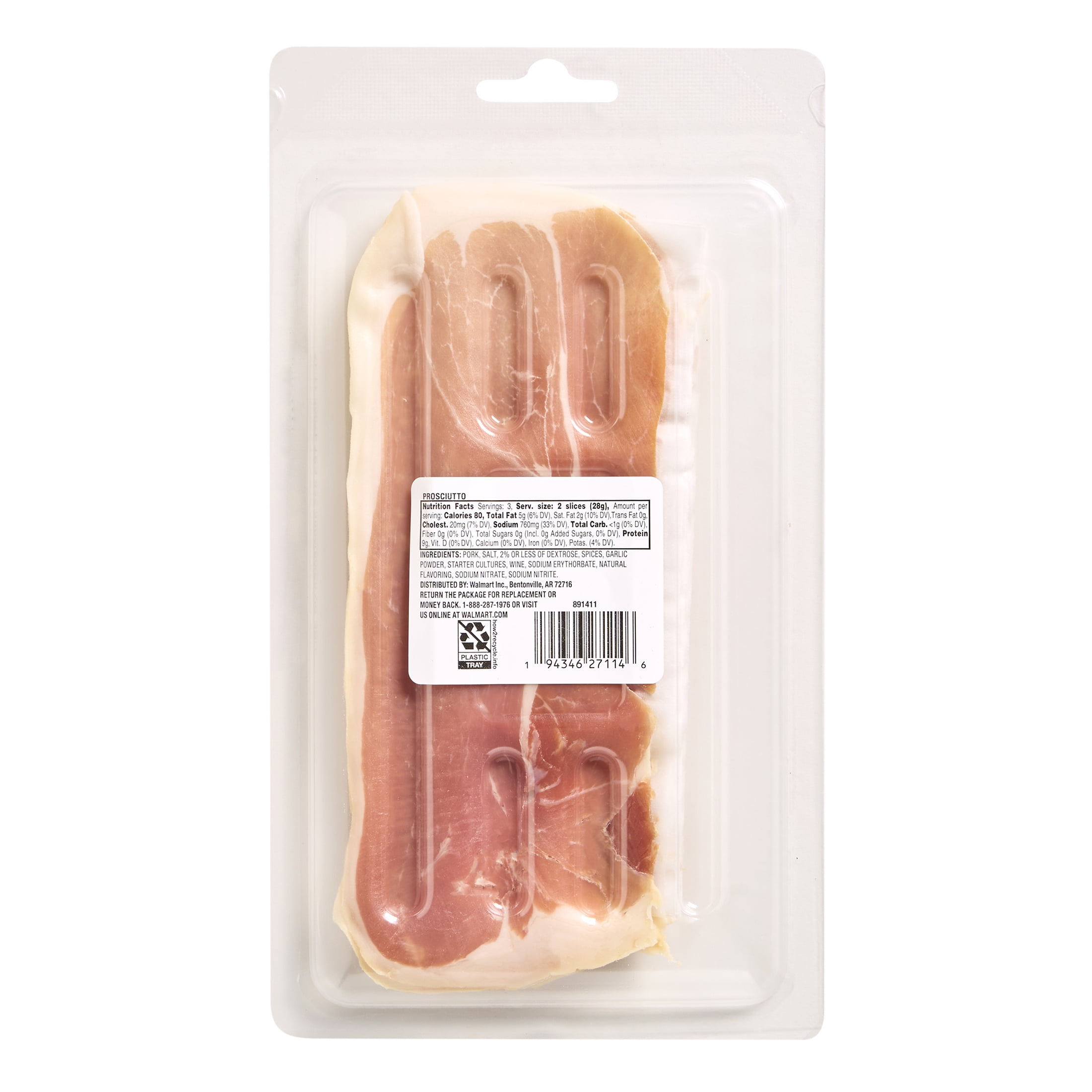 Prima Della Sliced Prosciutto Ready to Eat Sliced Charcuterie Meat, 3 oz Plastic Tray