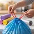 thumbnail image 3 of Cleaning Supplies Medium Trash Bags Continuous Roll Kitchen Garbage Bags with Drawstring Thick Disposable Plastic Bag 5 Rolls 75 Count, 3 of 6