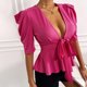 thumbnail image 4 of Mujeres Top Tie V-Neck Ruffle Slim Blusa Moda Camiseta Blusa Tops Fridja  hkj1882, 4 of 9