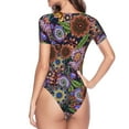 thumbnail image 4 of Easygdp Vintage Floral Women's One-Piece Swimsuit Slim Fit Crew Neck Bodysuit Athletic Swimwear with Concealed Buckle - Medium, 4 of 9