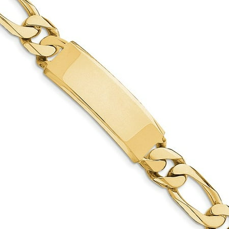 Mens Gold Figaro Bracelet - 14k Yellow Gold 8.5in Figaro Mens ID Bracelet (Plate Dimension: 1.9in x 0.6in)