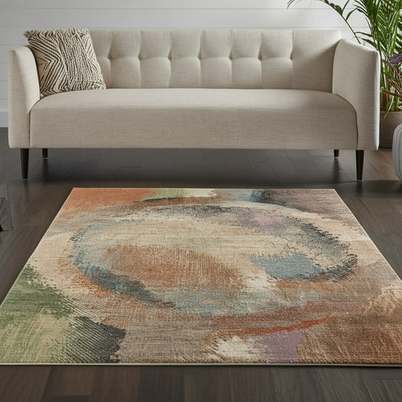 HomeRoots 617089 5 x 8 ft. Brown, Tan & Blue Abstract Distressed Rectangle Area Rug