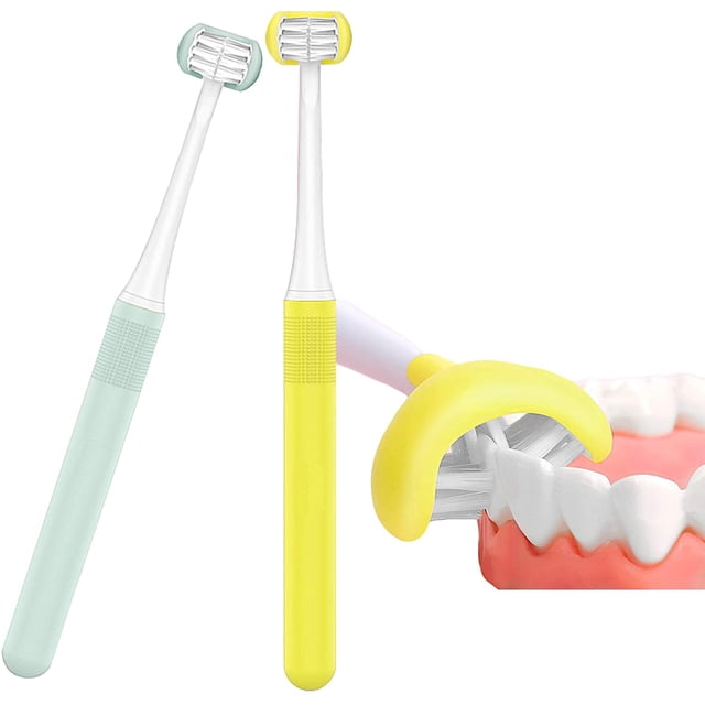 2 Pieces 3 Sided Autism Toothbrush Three Bristles for Special Needs Kids Soft Bristles Soft and Gentle Clean Each Tooth to Completely Cover The Toothbrush