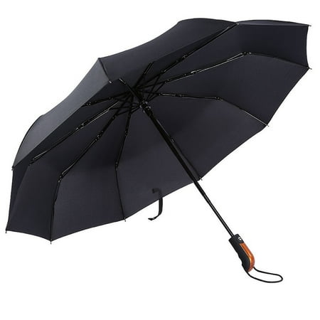 Hilitand Black Large Travel Umbrella Auto Open Close 10 Ribs Unbreakable Waterproof Windproof Canopy Folding Golf Size