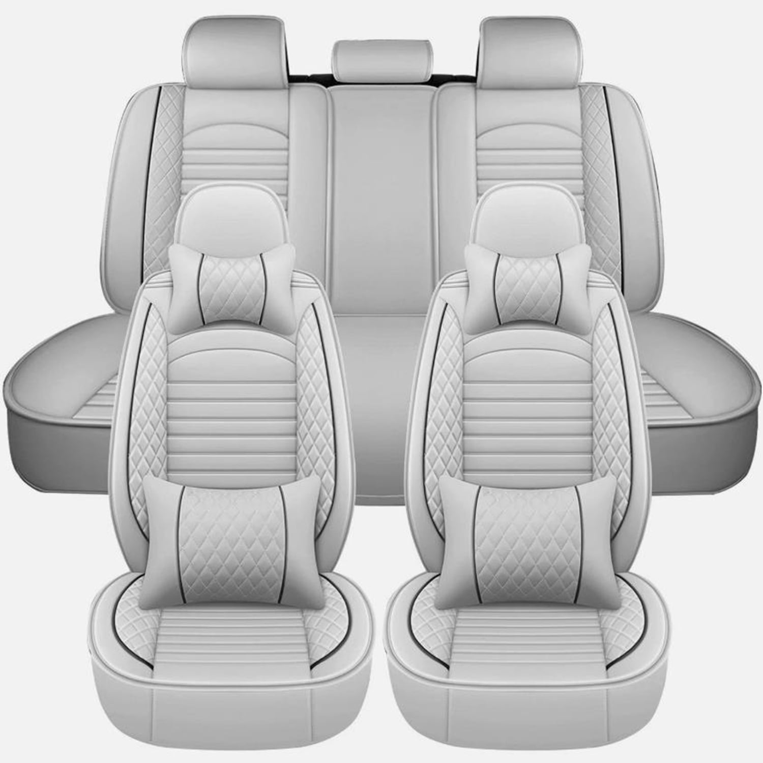 BaiCH Car Seat Covers, Breathable and Waterproof Faux Leather Automotive Seat Covers for Cars SUV Truck Sedan,Universal Anti-Slip Driver Seat Cover with Backrest (Full Seat, Gray)