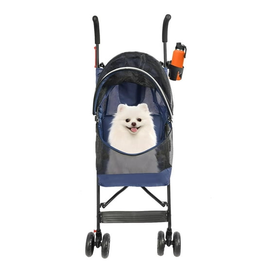 Pet Travel Stroller,Foldable Dog Cat Jogger Stroller, Cat Stroller Small Dog Stroller with 4 Wheels,Breathable & Visible Mesh for Walking, Shopping,Traveling (Blue)