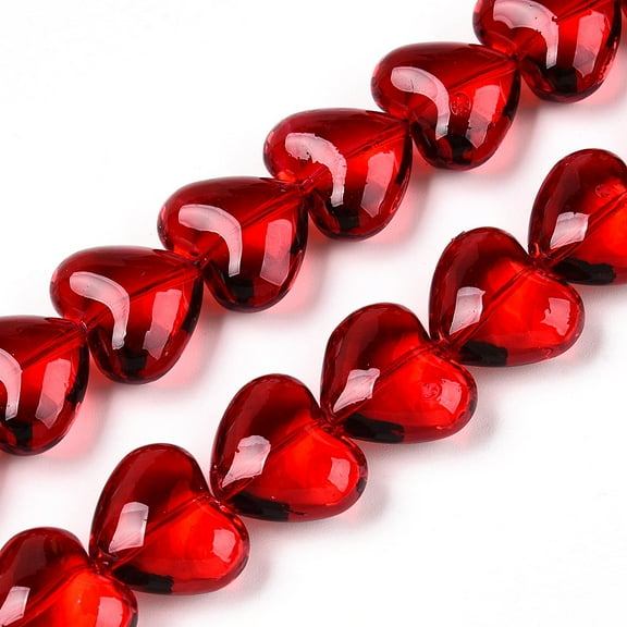 1Strand Transparency Glass Beads Strands Heart Red 12.5x14.5x8mm Hole: 0.8mm 50pcs/strand 24.61''(62.5cm)
