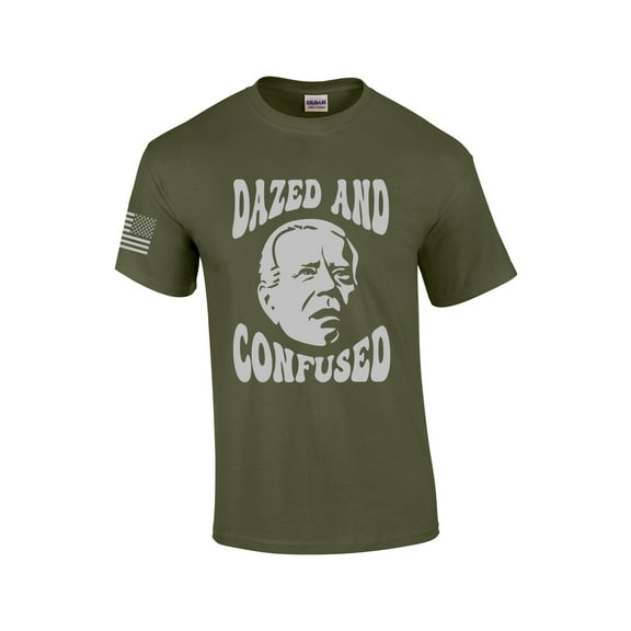 Dazed and Confused Patriotic Funny Men's Short Sleeve T-shirt Graphic Tee With Flag Sleeve-Military Green-6xl