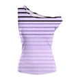thumbnail image 5 of Fewfanhot Womens Tops One Off Shoulder Striped Tee Tops Casual Loose Fit Crop Tshirt Summer Outfits, 5 of 6